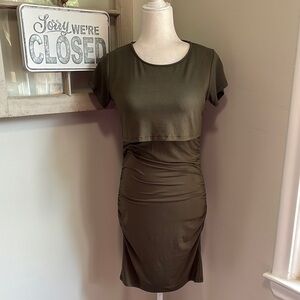 Egg by Susan Lazar Maternity Jersey Crop Top Midi Dress In Olive NWT